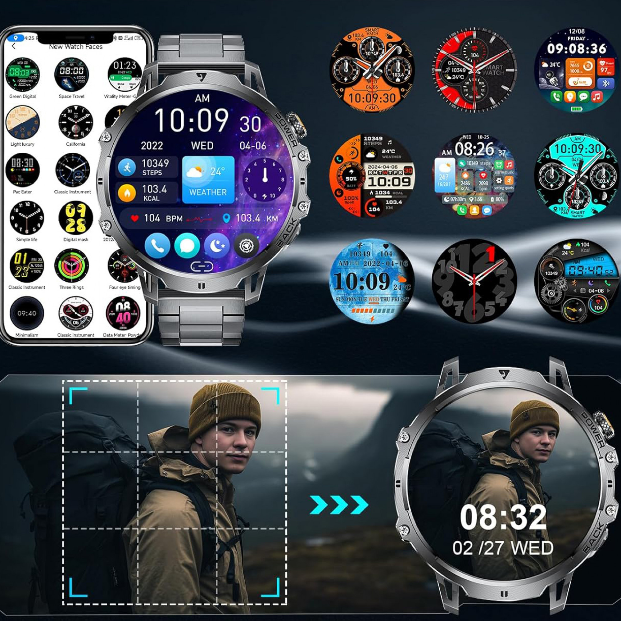 LIGE Military Smartwatch Men - 1000 mAh/1.85 Inch HD